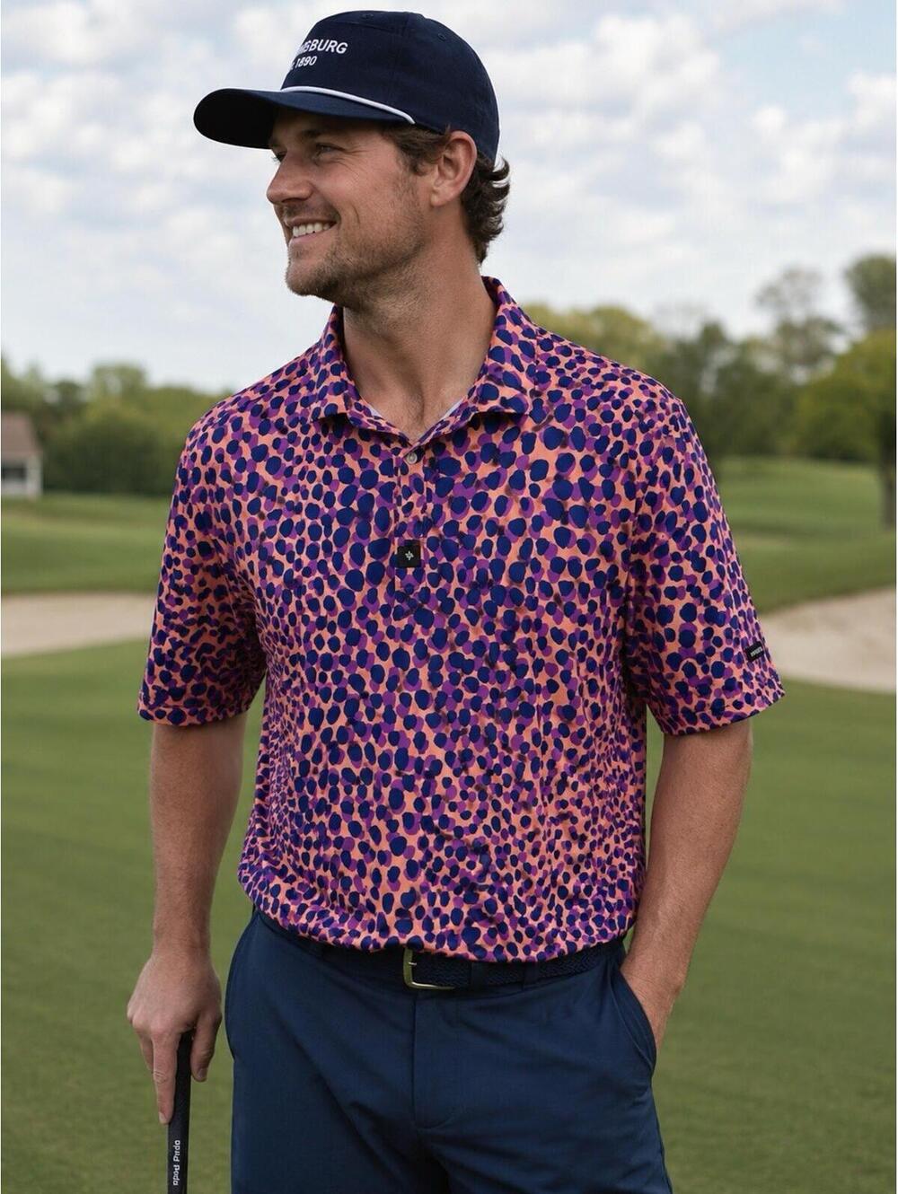 Byrd Gang Men’s Size 2XL Spotted Leopard Performance Golf Outdoor Polo